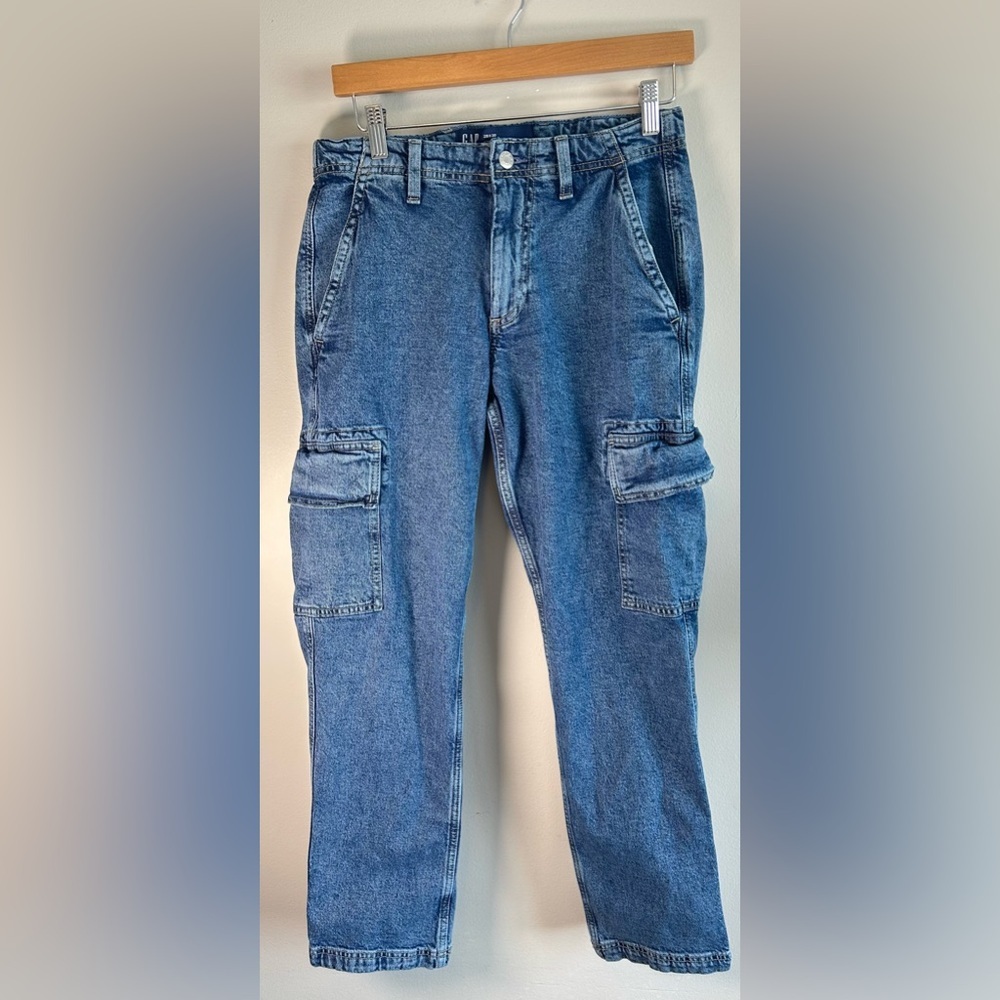 Gap Mens Straight Cargo Pant Denim Jeans Size 29X30 Blue EUC